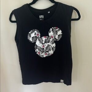 Uni Qlo Black Sleeveless Top with Mickey Mouse Design